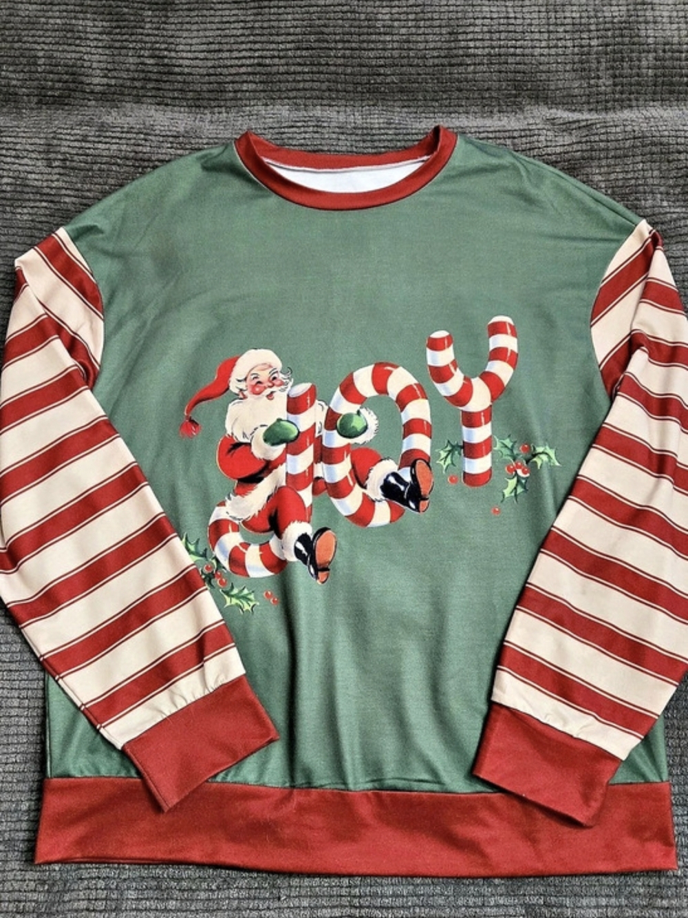 Striped Holiday Top in Green & Red Size Large Like N